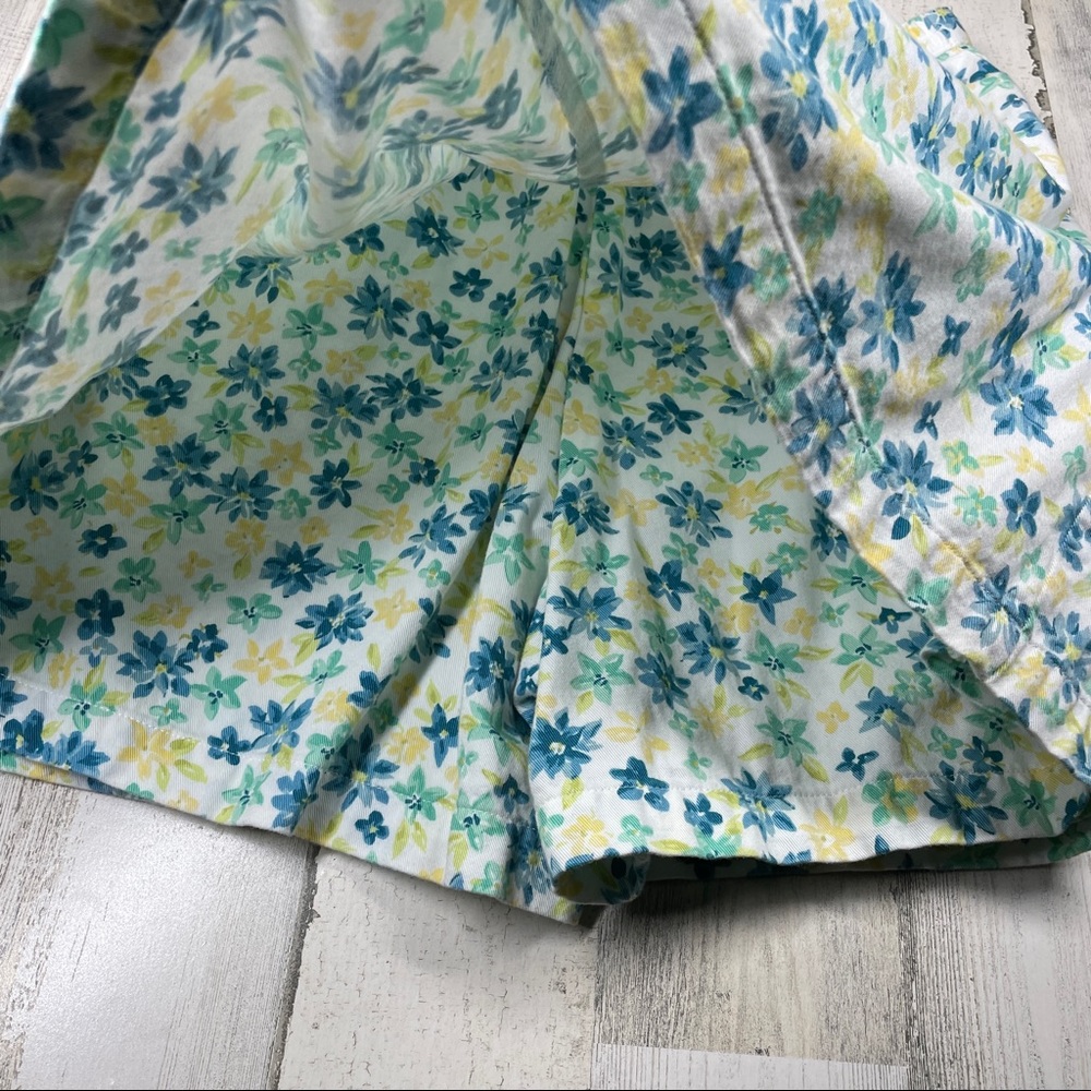 VINTAGE FLORAL SKIRT SKORT WOMENS 10 WHITE YELLOW GREEN FLOWERS BUTTON F… - Picture 11 of 12